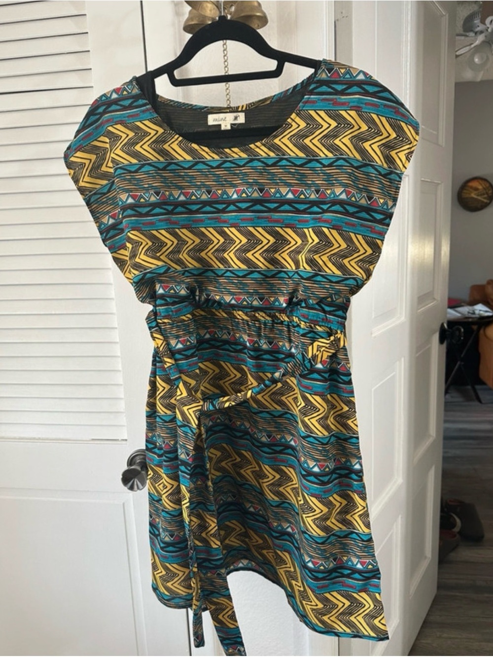 mine Yellow and Teal Tribal-Print Mini Dress